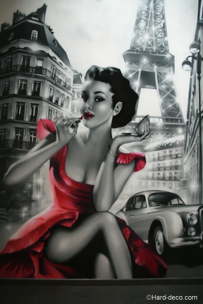 Deco fresque villa pinup paris noir blanc — murale sur mesure, Hard Déco