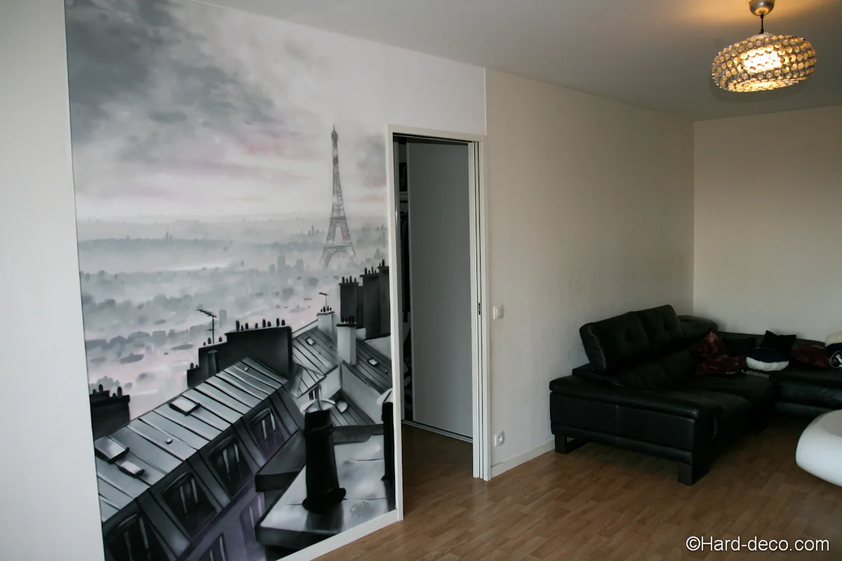 Toits de paris fresque salon — murale sur mesure, Hard Déco