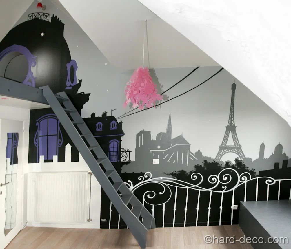 Decor mural peinture paris chambre — fresque murale chambre enfant, Hard Déco
