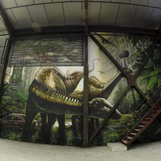 fresque retour dinosaure diplodocus parc enfant
