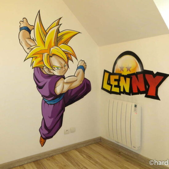 fresque murale graffiti chambre enfant dragon ball sangohan prenom lenny