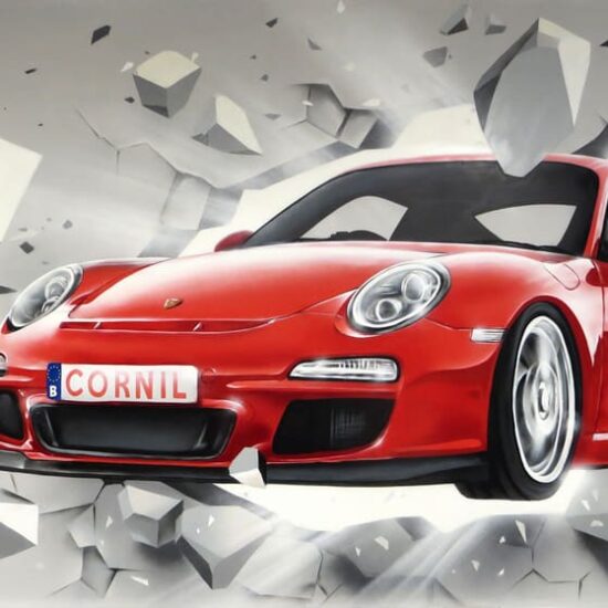 fresque murale graffiti porsche 911 gt3 bureau mur casse