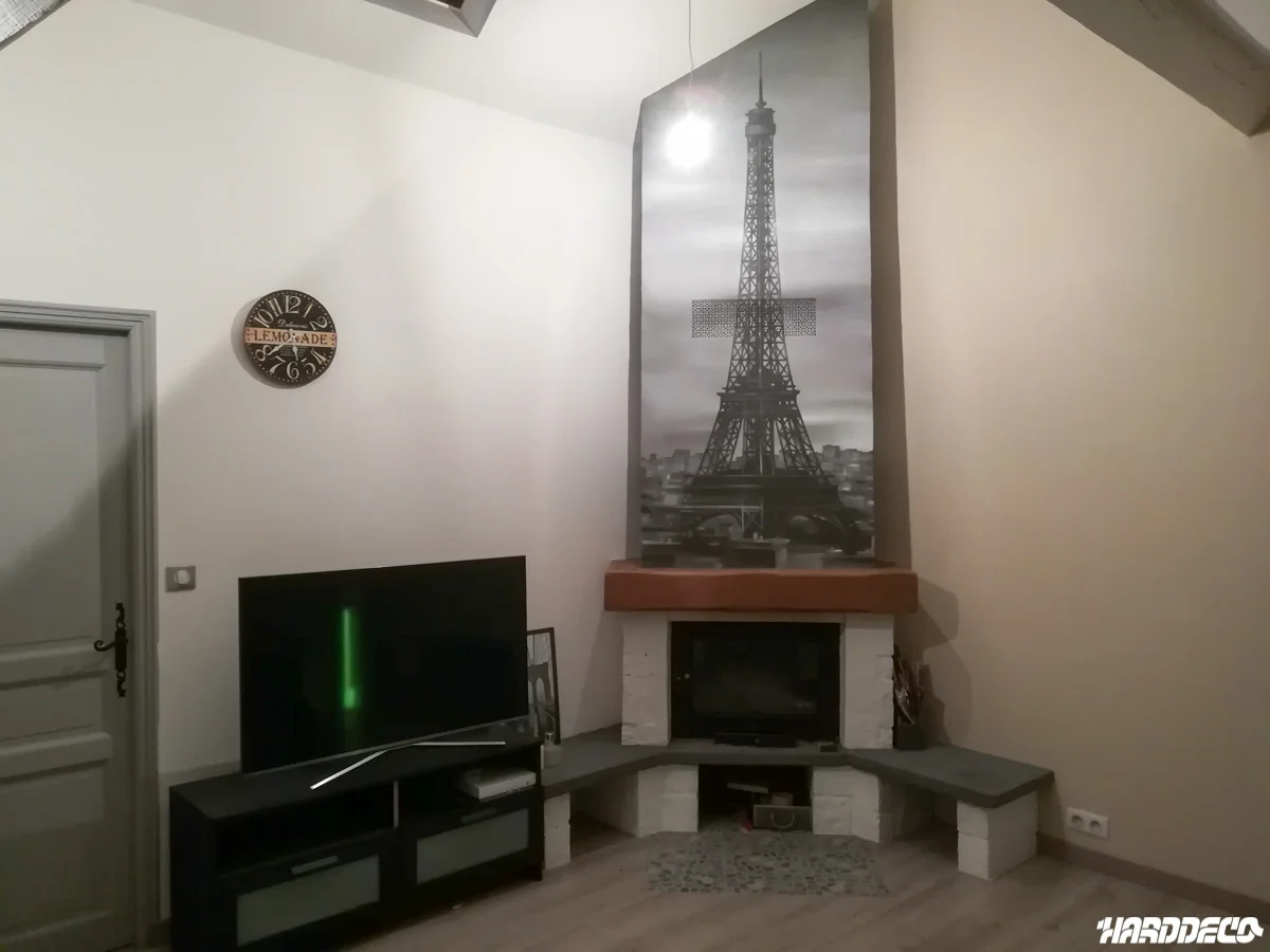 Peinture cheminee vue tour eiffel paris — fresque murale sur mesure, Hard Déco