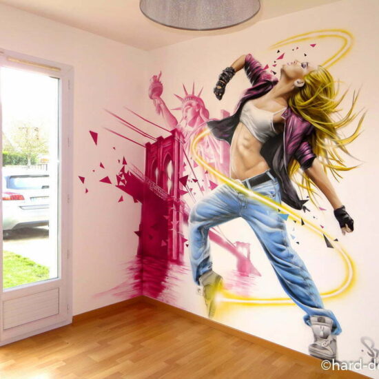fresque murale graffiti chambre ado danseuse new york