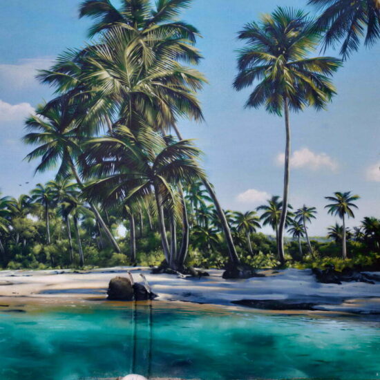 fresque mur piscine exterieur plage paradisiaque 5