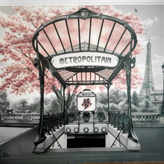 fresque murale tete lit metropolitain paris cerisier japonais 2
