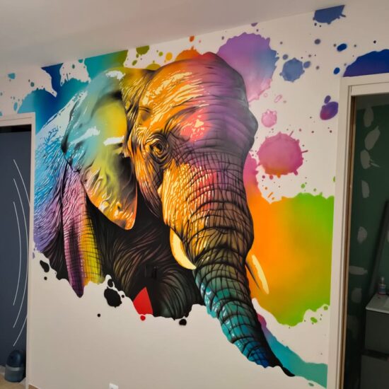 fresque portrait elephant couleur 2