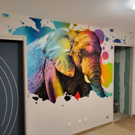 fresque portrait elephant couleur 3