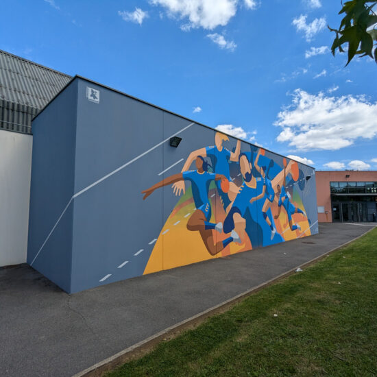 fresque murale hand gymnase bois rame 2