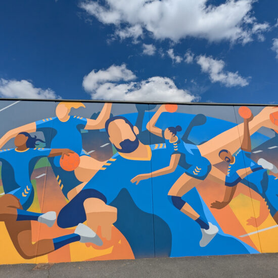 fresque murale hand gymnase bois rame 4