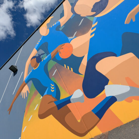 fresque murale hand gymnase bois rame 6