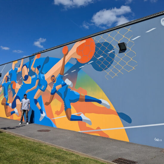fresque murale hand gymnase bois rame 7