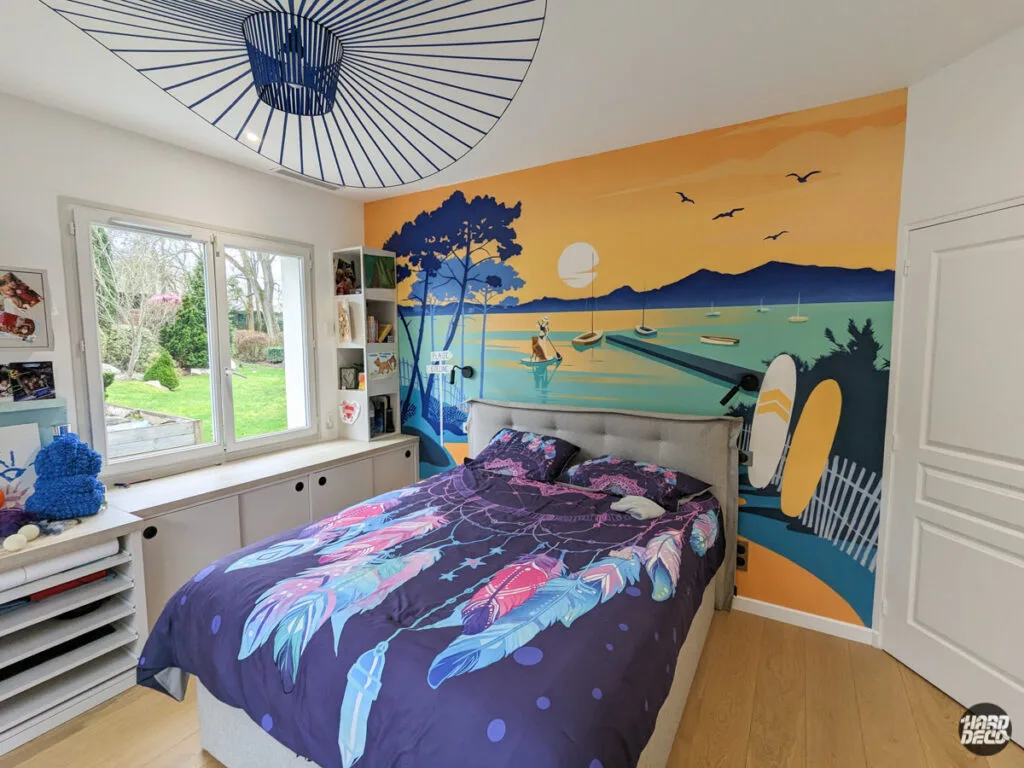Fresque chambre fille paysage mer soleil paddle — sur mesure, Hard Déco