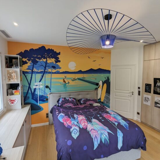 fresque chambre fille paysage mer soleil paddle 4