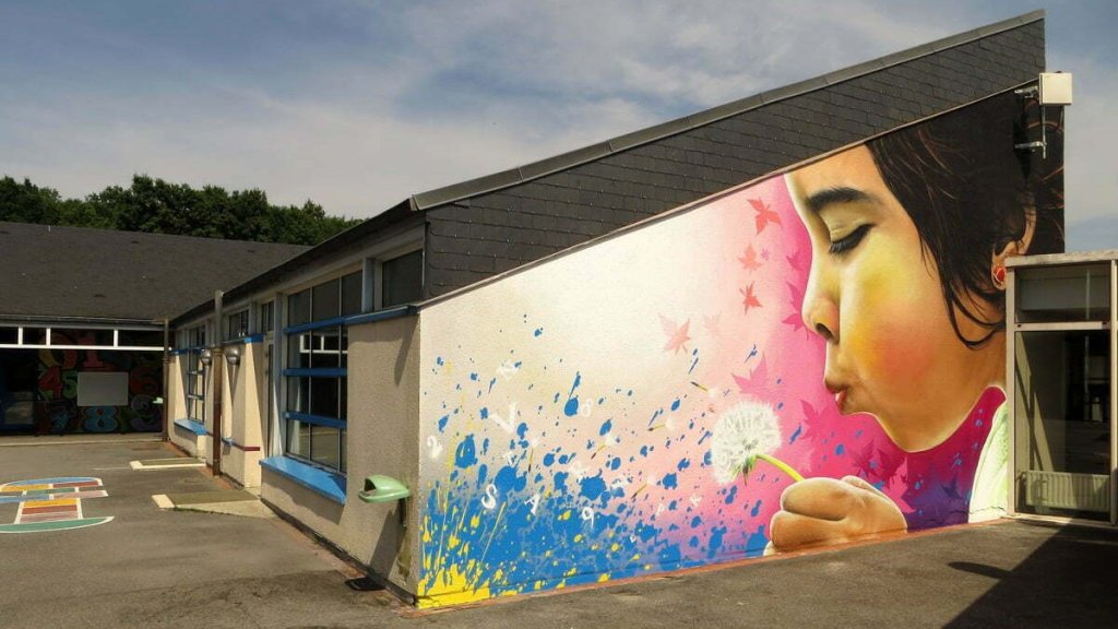 Fresque murale graffiti ecole primaire — espace public, Hard Déco