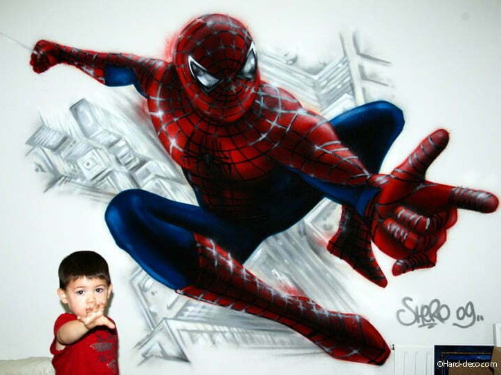 Graffiti decoration spiderman chambre — fresque murale chambre enfant, Hard Déco