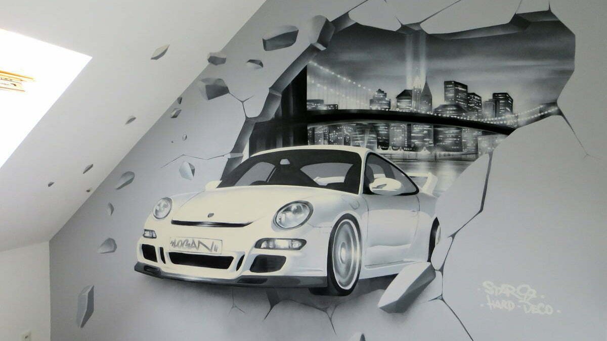 Fresque murale chambre enfant porsche mur casse new york Copie — sur mesure, Hard Déco