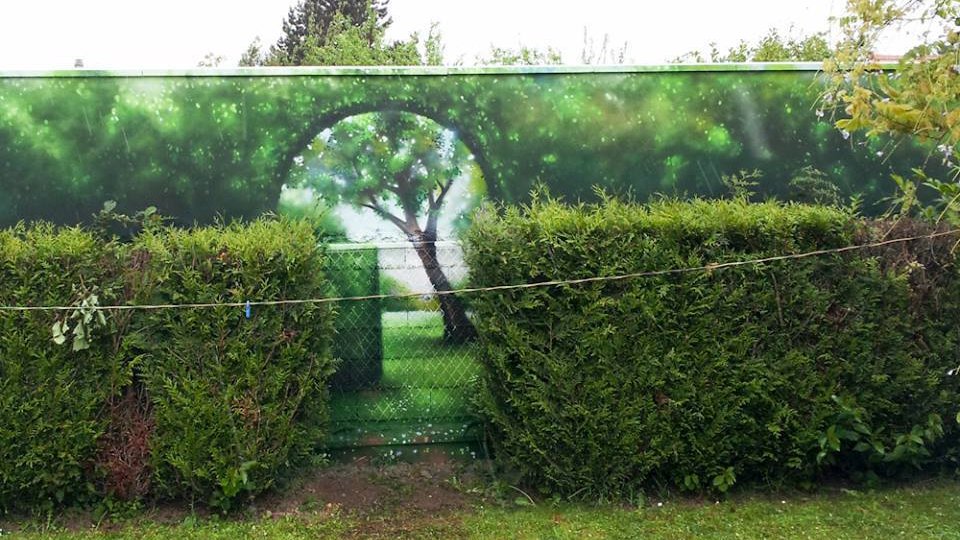 Trompe oeil jardin — trompe-l'œil mural, Hard Déco